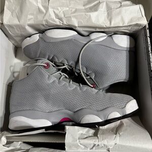 Gray and White jordans. 7y. Worn. New condition